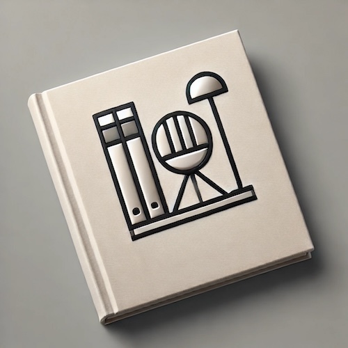 a white book with black and silver designs